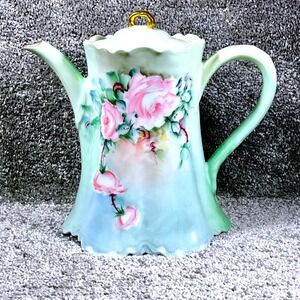 Haviland France Hand Painted Porcelain Coffee Pot Floral Roses Gilded Gold Trim